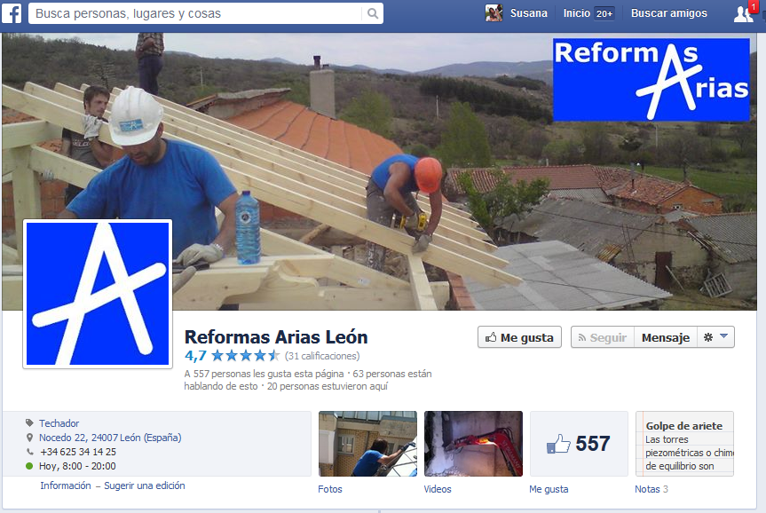 La Pagina Facebook de Reformas Arias es mencionada por varios clientes