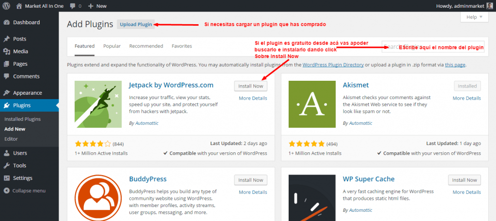 Add Plugins ‹ Market All In One — WordPress